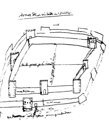 Castillo de Linares - Castillo de Linares. Dibujo de Jimena Jurado. Siglo XVII