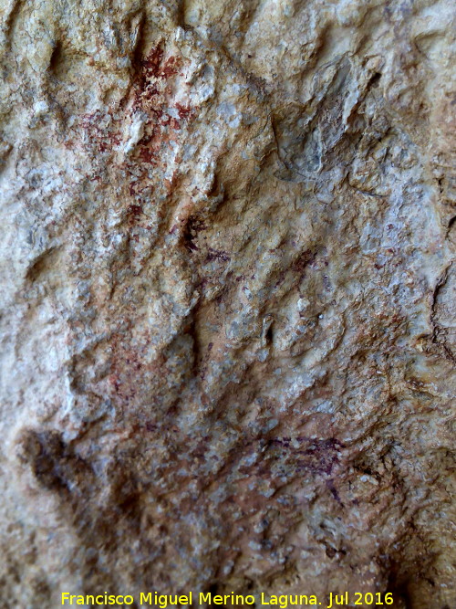 Pinturas rupestres del Arroyo de Tscar I Grupo I - Pinturas rupestres del Arroyo de Tscar I Grupo I. Antropomorfo emplumado y los dos crvidos