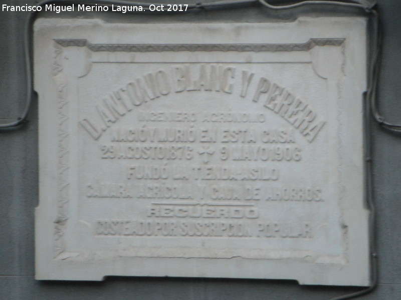 Casa de Antonio Blanc y Perera - Casa de Antonio Blanc y Perera. Placa