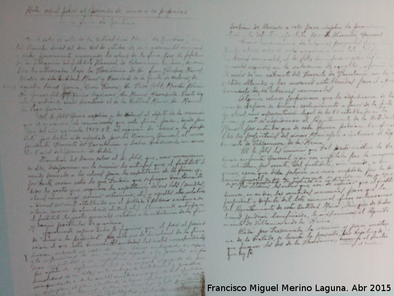 Historia de Villanueva de la Reina - Historia de Villanueva de la Reina. Carta de acceso a la propiedad de una parcela en La Quintera