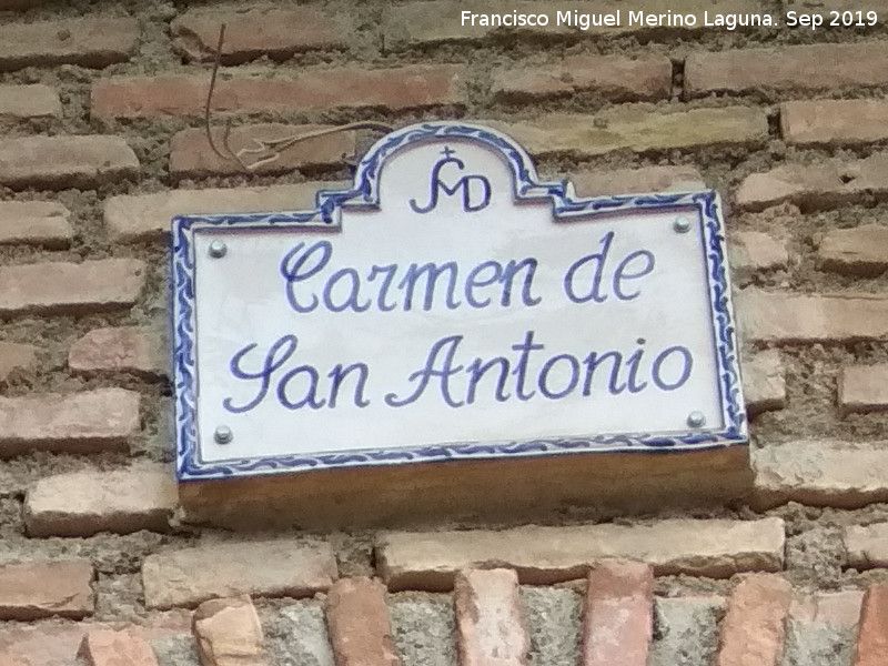 Carmen de San Antonio - Carmen de San Antonio. Placa
