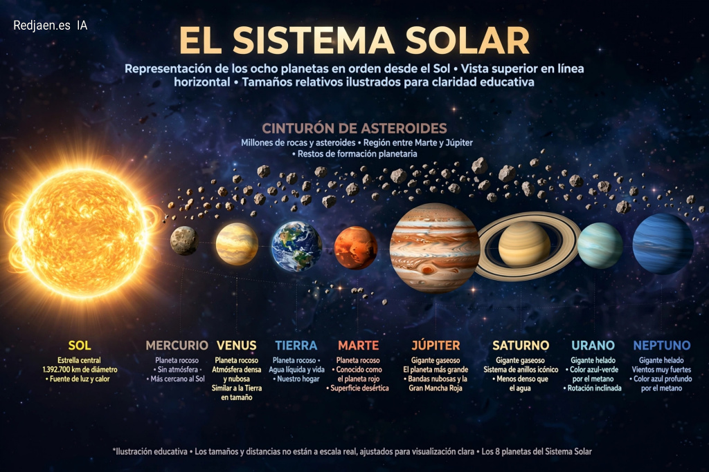 Planetas del Sistema Solar. Imagen realizada con la IA Meta.