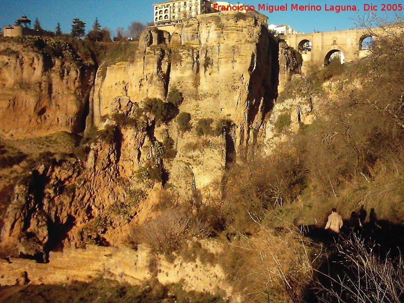 Murallas de Ronda - Murallas de Ronda. Murallas de la Albacara. Al fondo el Puente Nuevo