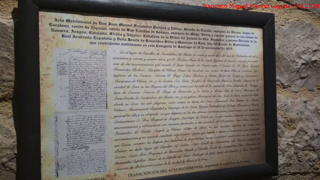 Colegiata de Santiago - Colegiata de Santiago. Acta matrimonial del Marqus de Villena 1674