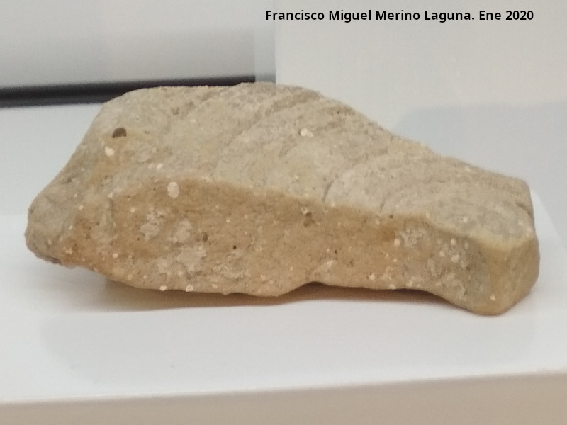 Palacio ibero del Cerro de la Merced - Palacio ibero del Cerro de la Merced. Fragmento de mortero. Exposici�n en el Museo Ibero de Ja�n