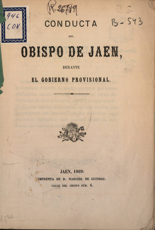 Obispado - Obispado. Conducta del Obispo de Jan durante el Gobierno Provisional 1869