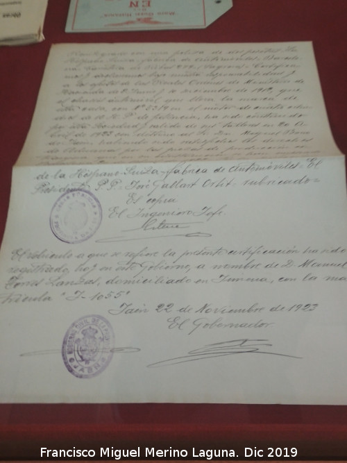 Historia de Jimena - Historia de Jimena. Expediente de matriculacin del Hispano Suiza J-1055 en 1923. Archivo Histrico Provincial