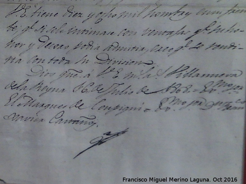 Historia de Villanueva de la Reina - Historia de Villanueva de la Reina. Firma del General Castaos. Casa de Postas - Villanueva de la Reina