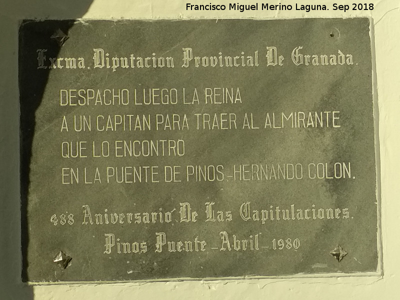 Historia de Pinos Puente - Historia de Pinos Puente. Placa de las capitulaciones