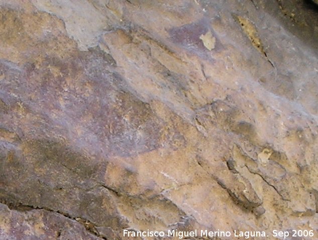 Pinturas rupestres de la Cueva del Engarbo I. Grupo II. Panel VII - Pinturas rupestres de la Cueva del Engarbo I. Grupo II. Panel VII. Detalle de la cabeza del jabal y a su derecha en la parte superior los restos de un zooformo