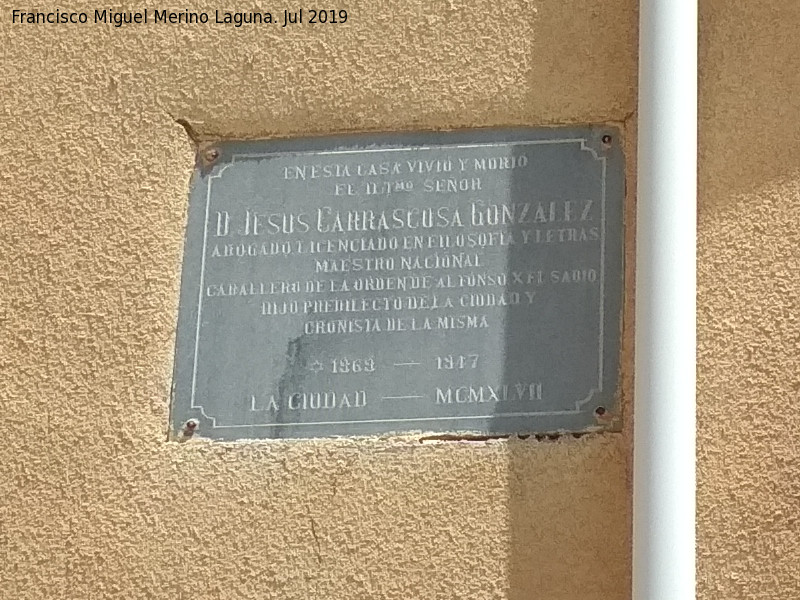 1863 - 1863. Placa de la Casa de Don Jess Carrascosa Gonzlez en Alcaraz