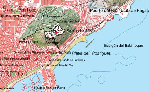 Playa del Postiguet - Playa del Postiguet. Mapa