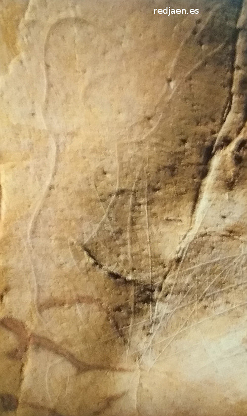Petroglifos de la Cueva de Hornos de la Pea - Petroglifos de la Cueva de Hornos de la Pea. Antropomorfo conocido como El Mono. 15.000 aos. Paleomgina - Bedmar