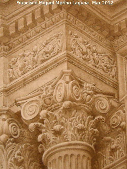 Catedral de Jan. Fachada Norte - Catedral de Jan. Fachada Norte. Entablamento y capitel. Dibujo de Francisco Cerezo Moreno.