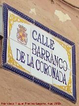 Calle Barranco de la Coronada. Placa