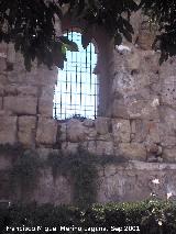 Alczar de los Reyes Catlicos. Ventana con arco rabe y pinturas cristianas en el muro del patio