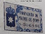 Convento Madre de Dios. Placa