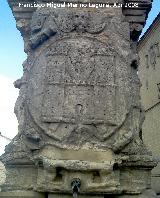 Fuente de Santa Mara. Escudo de Baeza del lateral derecho mirando la fuente hacia la Catedral