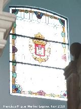 Palacio fortaleza de los Snchez Valenzuela. Vidriera con el escudo de Baeza