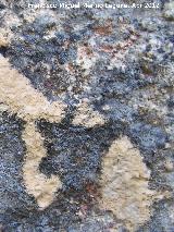 Pinturas rupestres del Abrigo de la Pea Grajera Grupo III. Restos de pinturas rupestres tapados por una capa de calcita