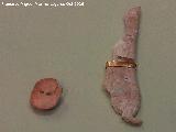 Marroques Bajos. Botn e dolo antropomorfo de hueso con cinta de oro a la cintura del calcoltico. Museo Provincial
