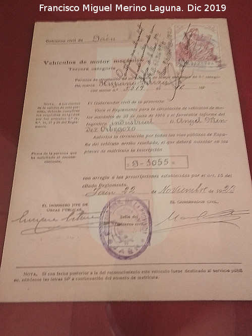 1923 - 1923. Expediente de matriculacin del Hispano Suiza J-1055 en Jimena 1923. Archivo Histrico Provincial