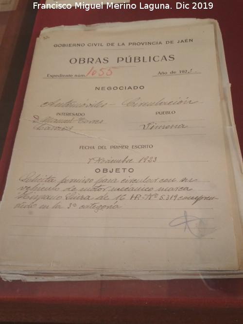 1923 - 1923. Expediente de matriculacin del Hispano Suiza J-1055 en Jimena 1923. Archivo Histrico Provincial