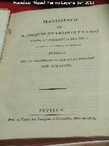 Manifiesto de Manuel Uriarte de Landa. Prefecto de Jaén. 1811. Exposición Palacio Villardompardo - Jaén Historia de Jaén. Siglo XIX. Manifiesto de Manuel Uriarte de Landa. Prefecto de Jaén. 1811. Exposición Palacio Villardompardo - Jaén