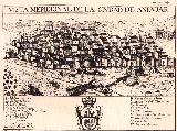 Andjar. Vista meridional de la ciudad de Andjar segn grabado de Bernardo de Espinalt de 1789.