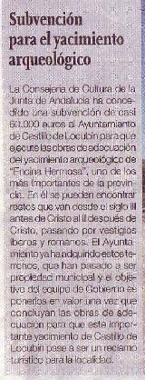Recorte de periódico Oppidum de Encina Hermosa. Recorte de periódico